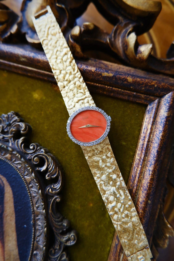 Piaget Orange dial 18 Karat Gold cocktail watch 1970S