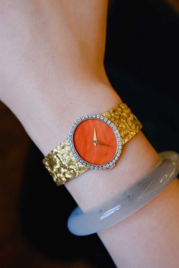 Piaget Orange dial 18 Karat Gold cocktail watch 1970S
