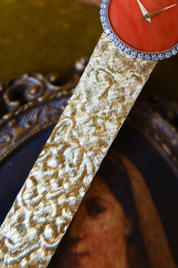 Piaget Orange dial 18 Karat Gold cocktail watch 1970S