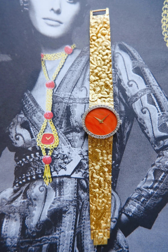 Piaget Orange dial 18 Karat Gold cocktail watch 1970S