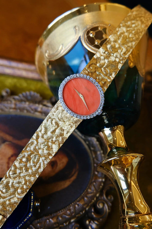 Piaget Orange dial 18 Karat Gold cocktail watch 1970S