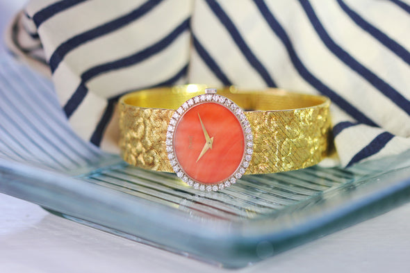 Piaget Orange dial 18 Karat Gold cocktail watch 1970S