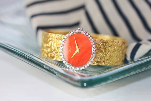 Piaget Orange dial 18 Karat Gold cocktail watch 1970S