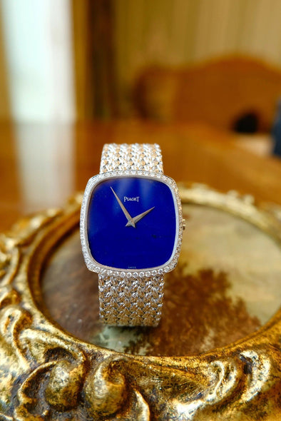 Piaget rare lapis lazuli Octagon 18 Karat White Gold cocktail watch