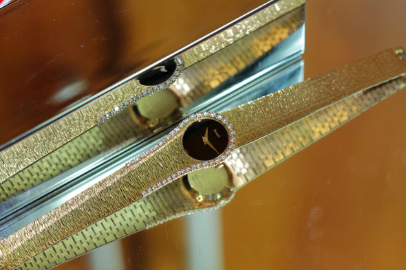 Piaget Yellow gold and diamond-set bracelet watch with onyx dial, Circa 1980