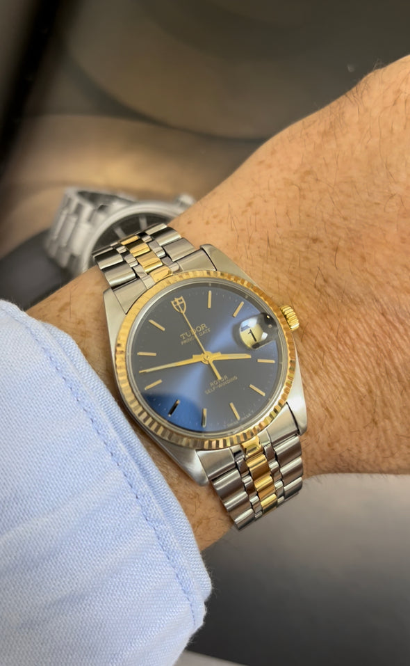 Tudor 74033 Rare sunburst blue dial watch