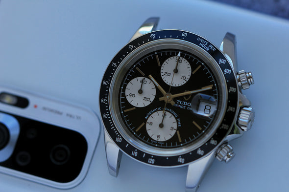 Tudor Prince Date Chronograph 79260 Mini Daytona Rare Reverse Panda Dial Watch