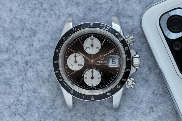 Tudor Prince Date Chronograph 79260 Mini Daytona Rare Reverse Panda Dial Watch