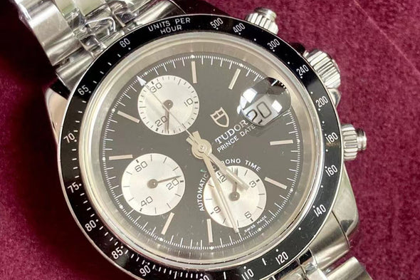 Tudor Prince Date Chronograph 79260 Mini Daytona Rare Reverse Panda Dial Watch