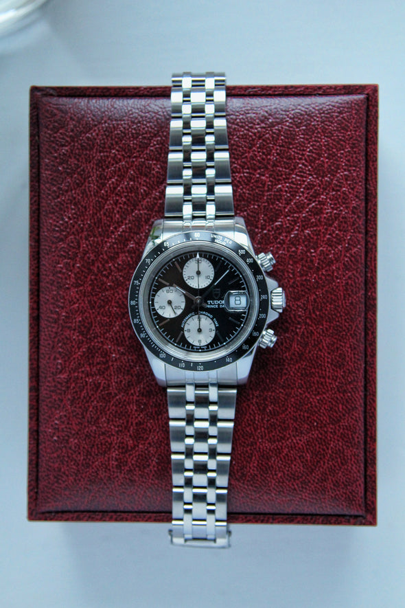 Tudor Prince Date Chronograph 79260 Mini Daytona Rare Reverse Panda Dial Watch