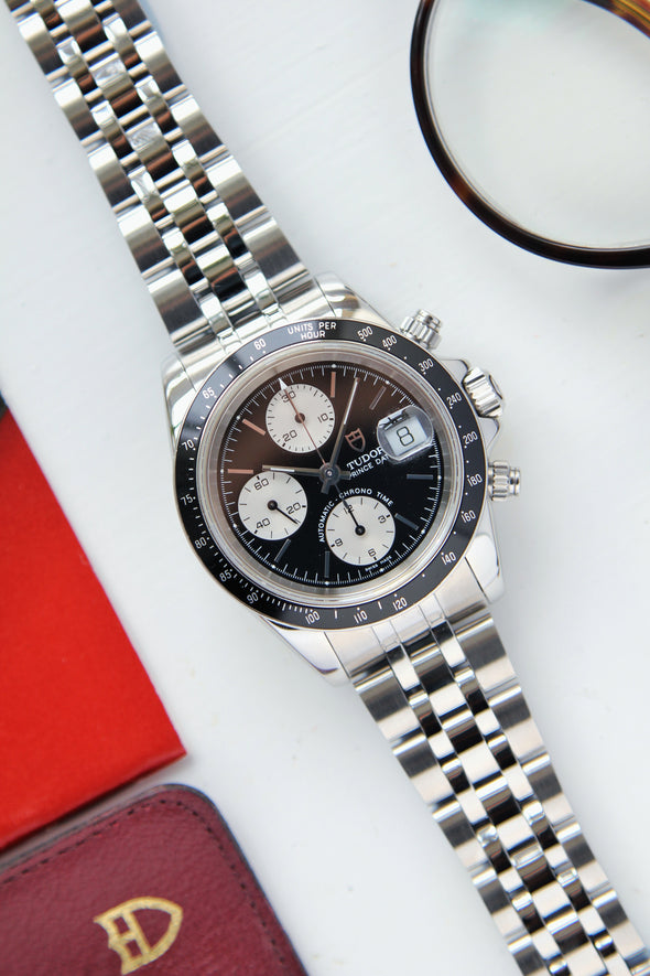 Tudor Prince Date Chronograph 79260 Mini Daytona Rare Reverse Panda Dial Watch