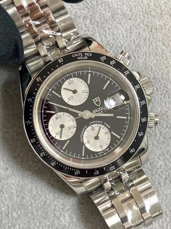 Tudor Prince Date Chronograph 79260 Mini Daytona Rare Reverse Panda Dial Watch