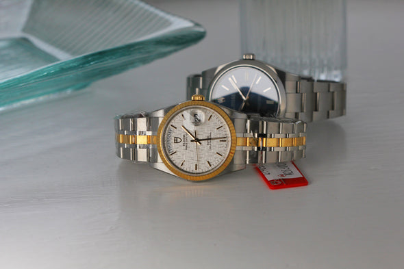 Tudor Prince Date-Day 76213 Automatic Linen Dial watch with sticker full-set Brand New