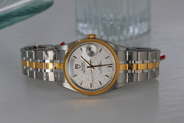 Tudor Prince Date-Day 76213 Automatic Linen Dial watch with sticker full-set Brand New