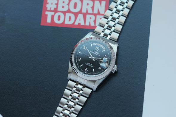 Tudor Prince Date-Day 76214 rare Black Arabic dial Watch