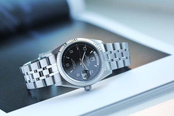 Tudor Prince Date-Day 76214 rare Black Arabic dial Watch